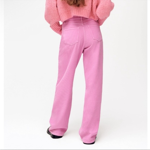 ZARA Bubblegum Pink Wide Leg High-Rise High Waisted Corduroy Pants Sz 0 Fit 00 - Picture 11 of 15